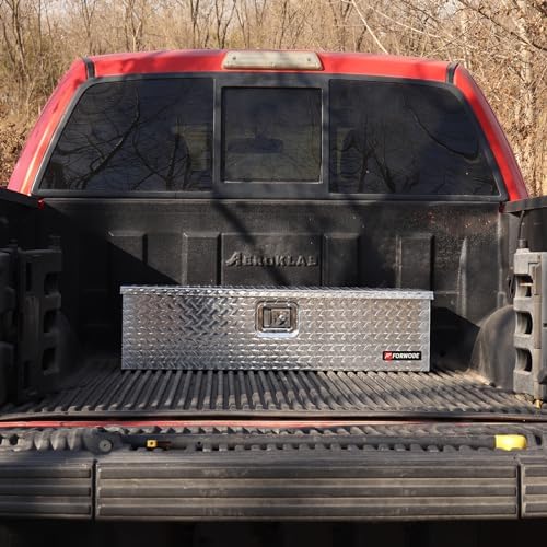 FORWODE 39 Inch Aluminum Truck Tool Box Lockable Truck Bed Tool Box Waterproof Truck Bed Storage Box with Gas Struts & Side Handle Truck Tool Chest for Pickup, Truck Bed, RV, Trailer&Garage (Silver)