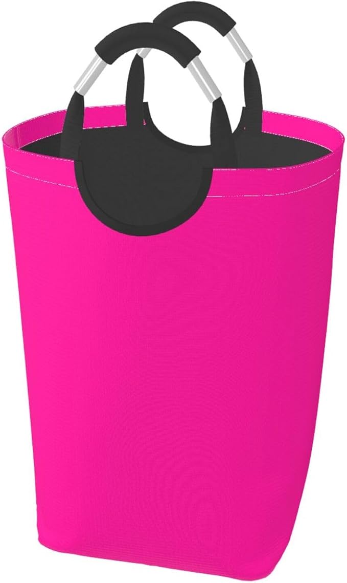 Large Laundry Hamper Bag, Neon Pink Modern Collapsible Laundry Basket Dirty Clothes Organizer Washing Bin for Family Essentials Storage