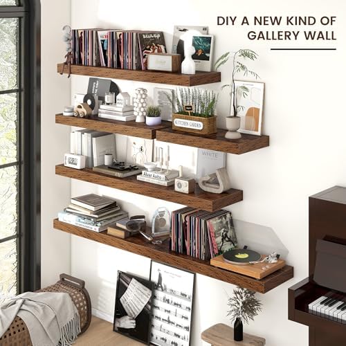 36 Inch Floating Shelves for Wall, 12"D Wood Storage Shelves, Brown Finish