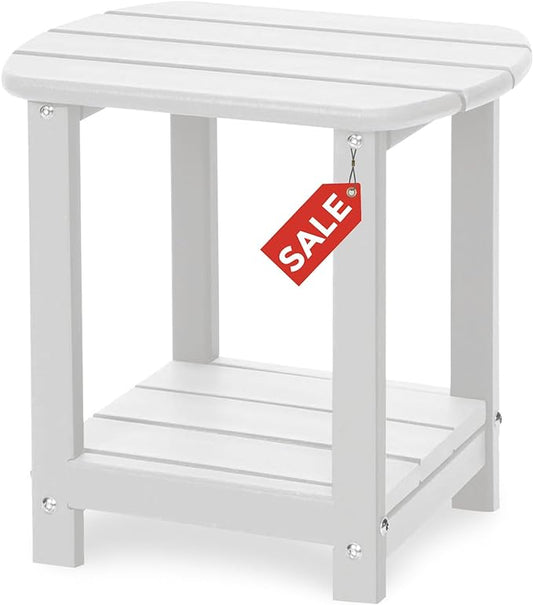 Adirondack Square Outdoor Side Table,2-Tier Storage Patio Side Table, HDPE End Tables for Backyard Pool Porch Garden Lawn