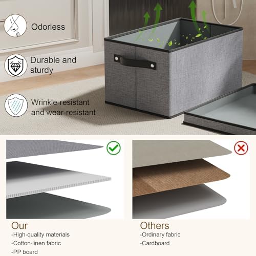 Storage Box with Handles,10.2×7.8×6.7 In,Gray Bin,3-Pack