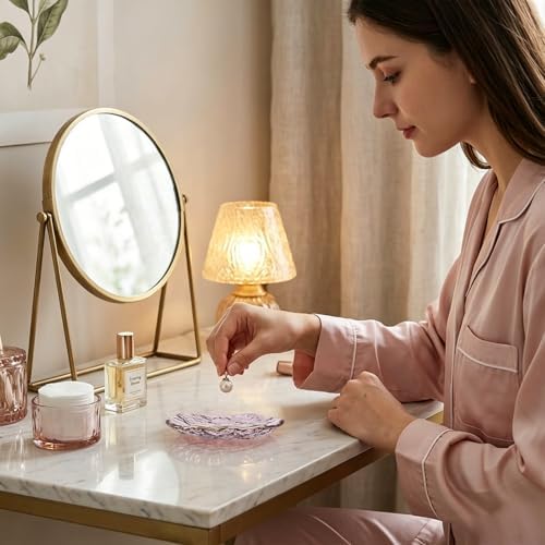 Gifts For Women Purple Jewelry Tray Glass Ring Holder Dish Key Bowl Trinket Dish Bathroom Vanity Organizer Aesthetic Bridesmaid Bride Wedding Engagement Retirement Teacher Gifts For Women Her Coworker