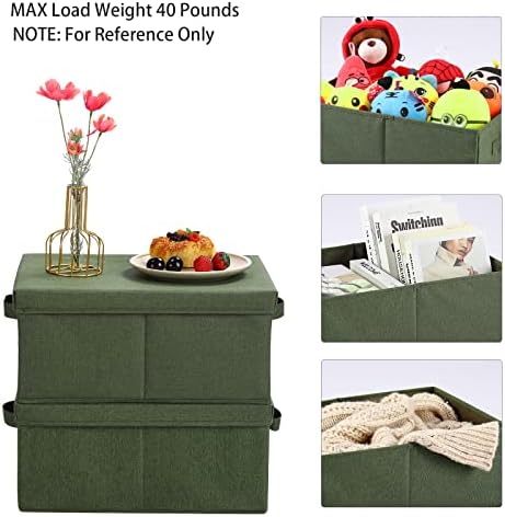 HOONEX Storage Bins with Lids for Organizing, Pack of 2, Storage Boxes with 2 Carrying Handles and Sturdy Heavy Cardboard, 16.5" L x 11.8" W x 7.5" H for Shoes, Books, Clothes, Olive