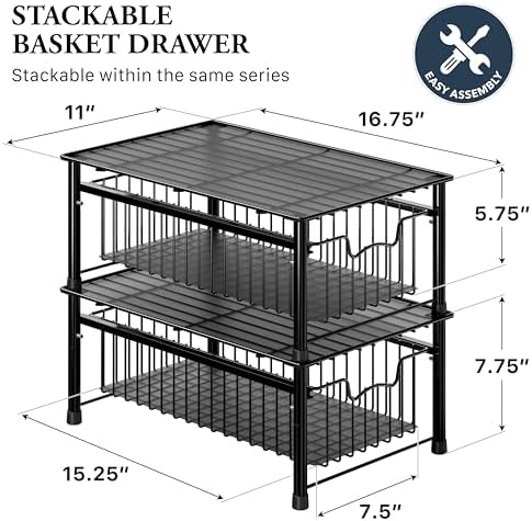 Simple Houseware Stackable Basket Drawer, Black