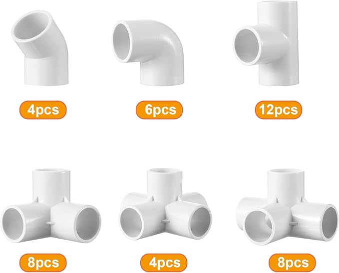 Sawysine 102 Pcs DIY PVC Projects Set Included 60 Pcs 24 Inch PVC Pipe and 42 Connection Pipe Fittings for Spring, Home, Greenhouse, Garden, Farm, Workshop, Summer(White,1 Inch)
