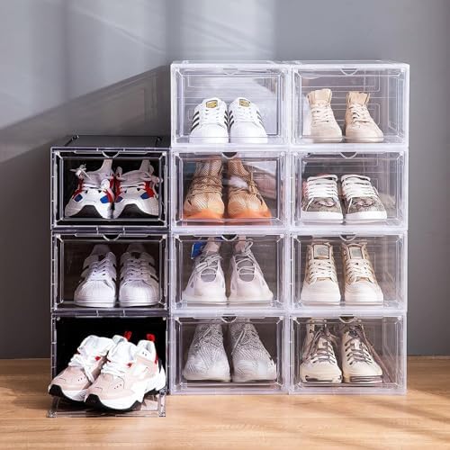 Attelite Shoe Storage Boxes X-Large Stackable Clear Shoe Organizer,9 Pack