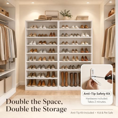 Homieasy 9-Tier Tall Shoe Rack Cabinet for Closet & Entryway, White