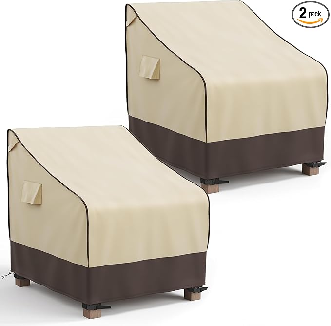 MR. COVER Patio Chair Covers Waterproof, Outdoor Furniture Covers for Rocking Chair, Heavy Duty Anti UV Chair Cover, Fits up to 35"W x 35"D x 35"H, Air Vent and Handles Included, Brown & Khaki, 2 Pack
