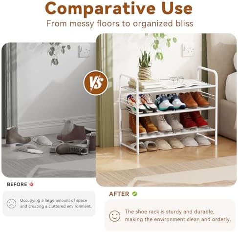 Simple Shoe Rack, Heavy Duty Metal Closet Shoe Storage Organizer, White
