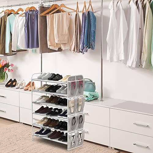 Simple Houseware 6-Tier Shoe Rack Organizer w/Side Hanging Pockets, Grey