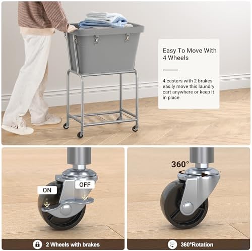 ELYKEN Rolling Laundry Hamper with Wheels, Removable Bag, Laundry Cart