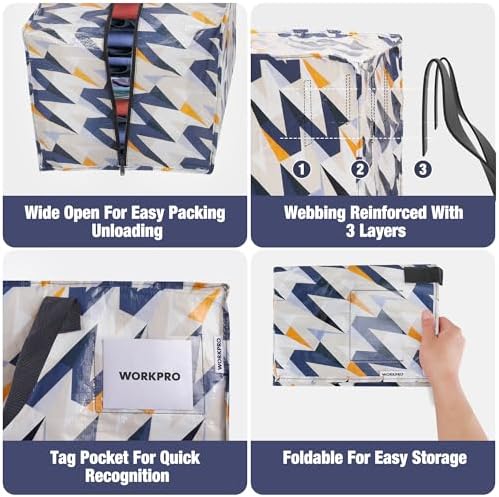 WORKPRO 6 Pack Extra Large Moving Bags with Backpack Straps & Handles