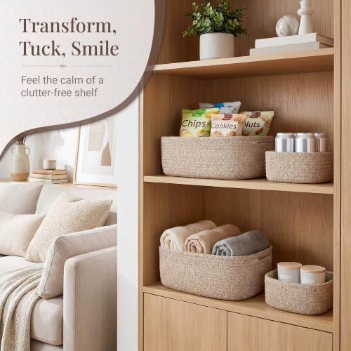 Storage Baskets for Shelves, 5 Pack, 2 Sizes Organizer Bins