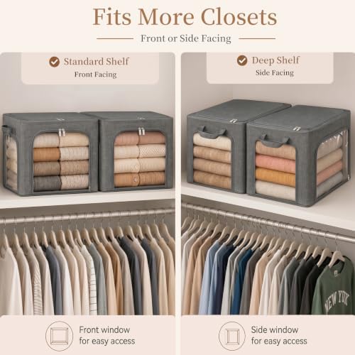 GoMaihe Clothes Storage Bins with Metal Frame for Sweaters, 40L 3-Pack Grey