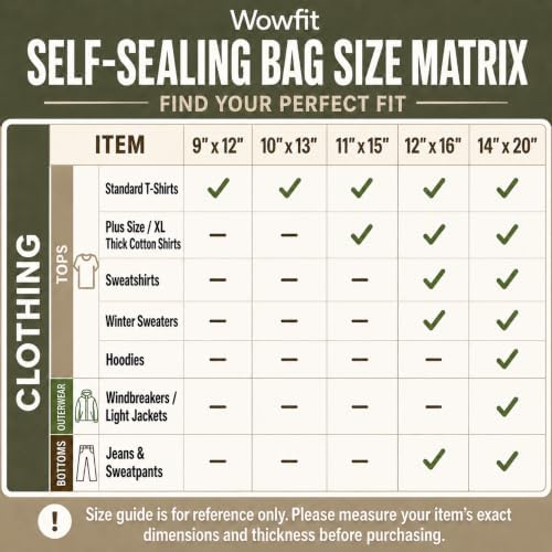 Wowfit 100 CT 12.1x16 Self Sealing Plastic Bags for Clothes, Sweaters
