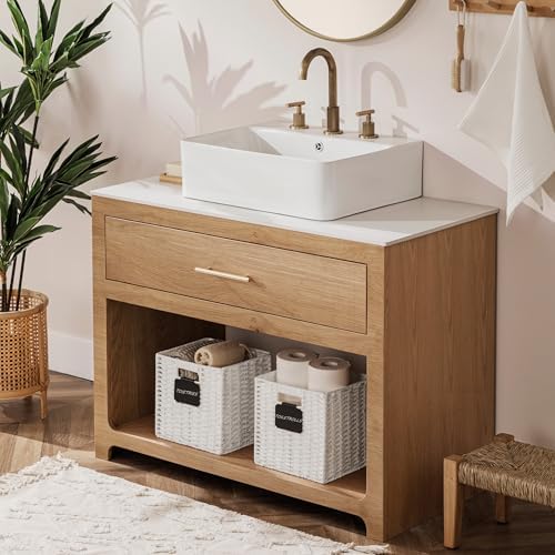 UBBCARE 4 Pack Small Wicker Basket, 9×9 Storage Cubes with Label, Foldable Cube Storage Bin with Handle, Square Storage Basket for Shelves, Woven Paper Rope Basket for Organizing, White