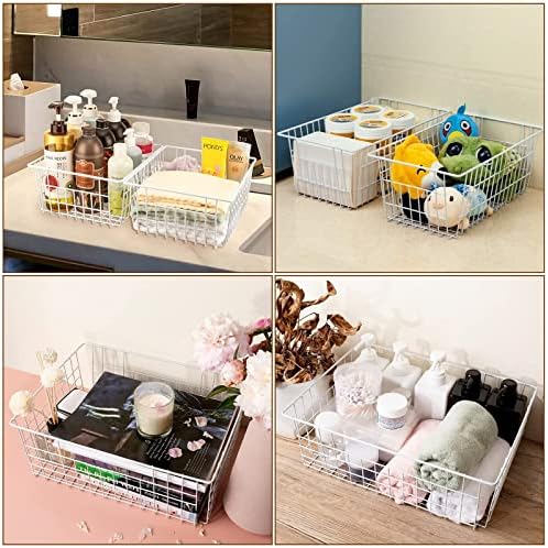 4 Pack Freezer Organizer Bins, White Wire Baskets with Handles