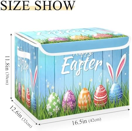 senya Easter Baskets Collapsible Storage Bins with Lids, Happy Easter Bunny Eggs Storage Boxes Clothes Baskets for Organizing