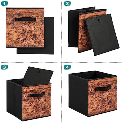 Stero Fabric Storage Cubes, 8 Pack Foldable Storage Bins with Handle, 11 InchBox for Shelves, Closet, Organizer, Rustic Brown and Black
