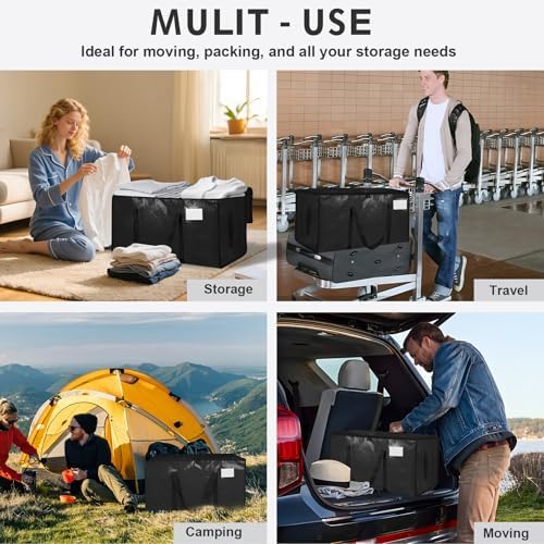 16 Pack-Extra Large Heavy Duty Moving Bags - Waterproof Storage Totes with Handles & Zippers, Foldable for College Dorm, Storage (Black)