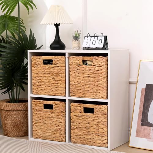 12x12x12 Inch Wicker Storage Basket Set of 2 Foldable Hyacinth Storage Box