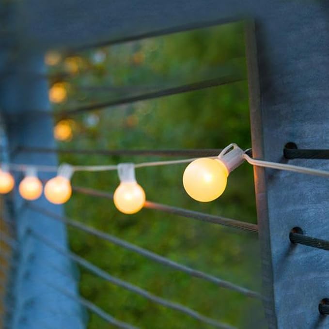 25 Pack G40 Frosted White Light Bulbs Replacement, 1.5 Inch Globe G40 Outdoor Patio String Lights Bulbs, 5W Light Bulbs with C7/E12 Candelabra Base for Outdoor Garden Patio Party Decor, Frosted White