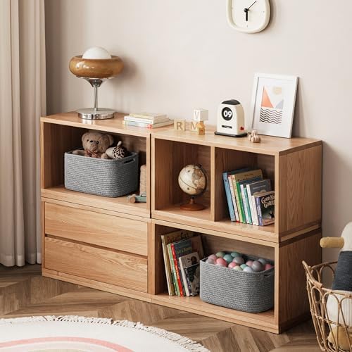 4 Pack Storage Baskets for Organizing, Woven Baskets for Shelves, Grey