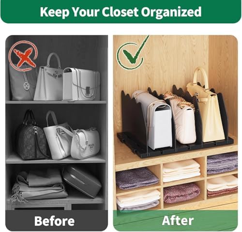 SPACEKEEPER Shelf Divider for Closet,2 Pcs Adjustable Purse Organizer,Black