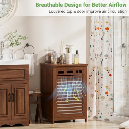 Homykic Bamboo Tilt Out Laundry Hamper Cabinet with 15.5 Gal Removable Bag