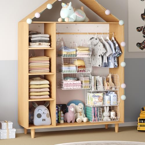 5 Tier Extra Large Closet Hanging Shelves with Divider,2 Pair Hook,16.5"L x 11.8"W x 51.4"H Closets Organizers and Storage,Clothes Organizer Clothing Sweaters Shoes Handbags Clutches Accessories-White