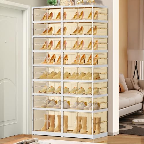 EHAMILY 8-Tier Foldable Shoe Rack Organizer with Doors, 32 Pairs, White