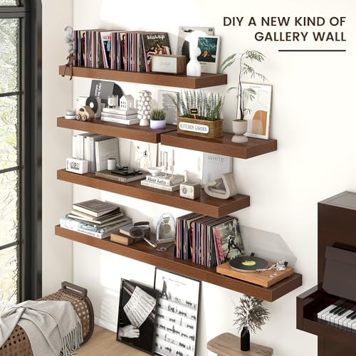 48 Inch Floating Shelves for Wall, 12"D Wood Storage Shelves, Walnut Finish