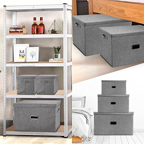 Large Linen Fabric Foldable Storage Bins with Removable Lid and Handles, Washable Storage Box Organizer Containers Baskets Cube with Cover for Bedroom,Office(Red, XXL)