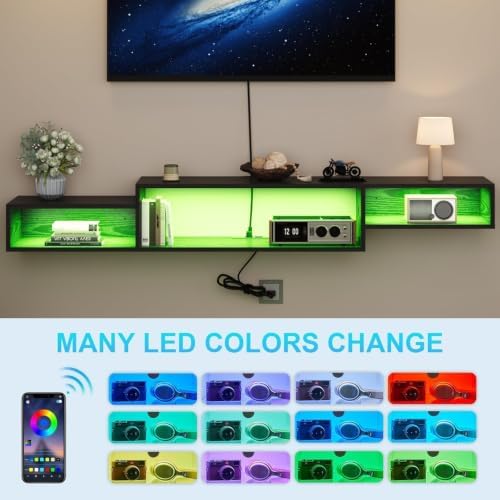 59 Inch Floating TV Stand, Wall Mounted Entertainment Center, Off Black