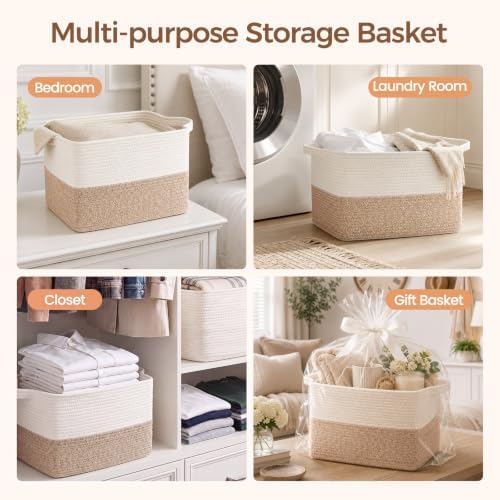 OIAHOMY Woven Storage Basket, Small Baskets for Organizing White & Pink