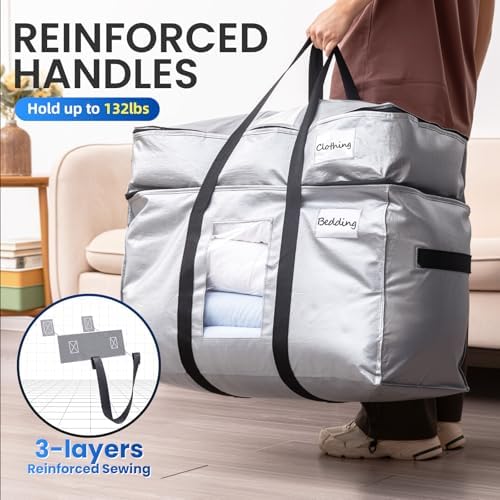 TAILI 2 Tier Moving Bags,4 Pack Silver Storage Bags with Visible Window