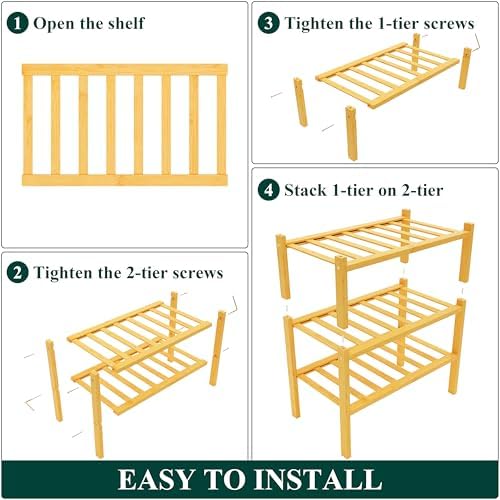 Smiry Bamboo Shoe Rack, 8 Vertical Slats, 3 Tier - 17.3" Wide, Natural