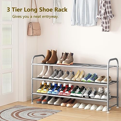 LINZINAR 3 Tier Long Shoe Rack for Closet Metal Shoe Organizer for Entryway
