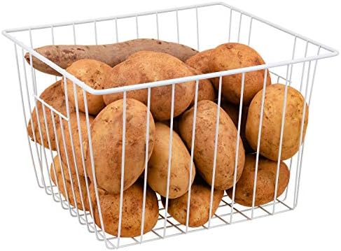 Freezer Storage Organizer Basket, Refrigerator Wire Household Bins with Built-in Handles for Kitchen, Pantry, Cabinet, Closets - Pearl White(4Pack, 11in x 10in x 5.5in)
