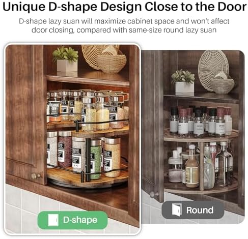 SNTD Lazy Susan Spice Rack Organizer for Cabinet, Wood, Vintage, 12 in | Rotating Turntable, Height Adjustable, Space-Saving D-Shape Design, Revolving Spice Storage for Kitchen Countertop Pantry