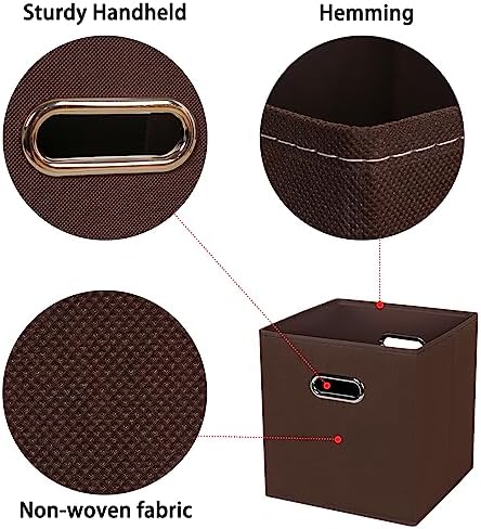 Black Foldable Storage Cubes Bins , Fabric Storage Box Cubes Organizer Baskets with Dual Handles for Home Organizer (Coffee)