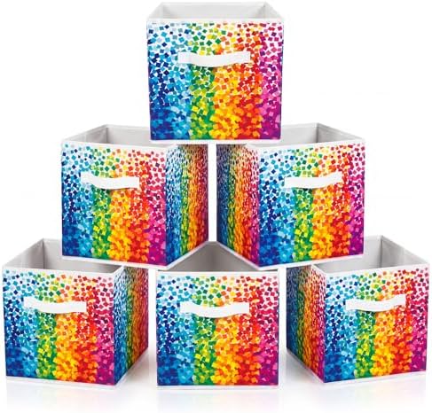 Chunful 6 Pcs 11" Fabric Cube Storage Bin Rainbow Multicolor Dots