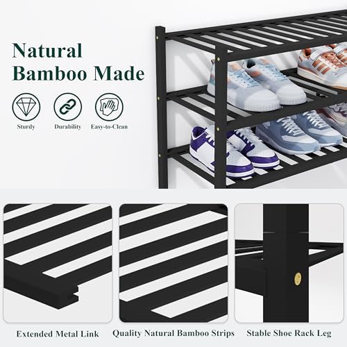 Smiry Bamboo Shoe Rack, 14 Vertical Slats, 6 Tier - 26.8" Wide, Black