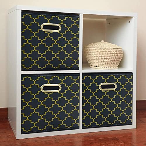 Fabric Cloth Storage Bins,Fabric Cube Organizer with Dual Handles Foldable Cube Storage Baskets for Home Bedroom Storage,Set of 3,(Grey Gold)