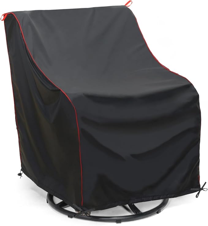 Patio Chair Covers (29" W x 34" D x 35" H) Patio UV Resistant Waterproof Furniture Covers with Red Pull Rings for Easy Use and Storage (1 Pack, Black)