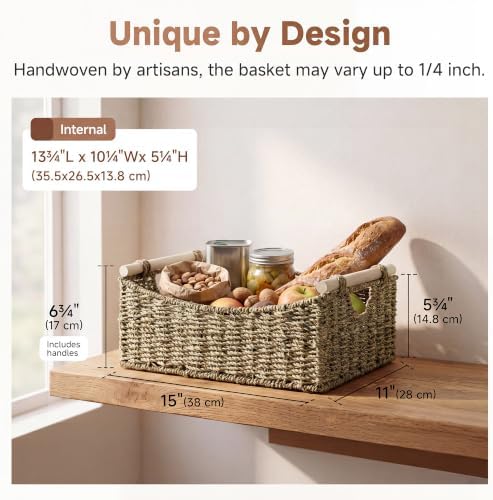 StorageWorks Large Wicker Baskets with Handles, Seagrass Basket, 1-Pack
