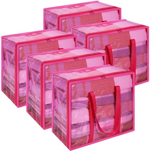 Vieshful Pink 40L Clear Clothes Storage Bag with Zipper 5 Pack