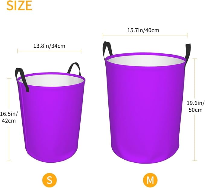 19.6" Large Laundry Hamper Bag, Neon Purple Elegant Collapsible Laundry Basket Dirty Clothes Organizer Washing Bin for Family Essentials Storage
