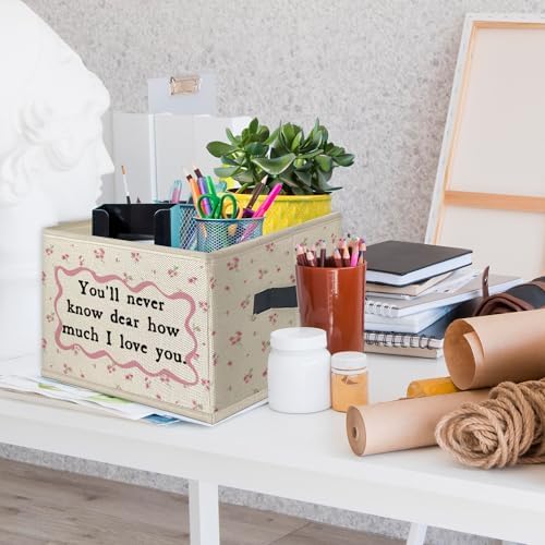 Boho Floral Girl Room Foldable Storage Bins Box with Handles, You'll Never Know Dear How Much I Love You Collapsible Toys Books Clothes Organizer Basket for Kids Girls Room Bedroom Bathroom
