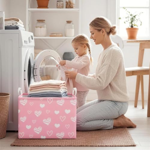 Kids Basket with Handles, Storage Toy Box for Girls, Heart